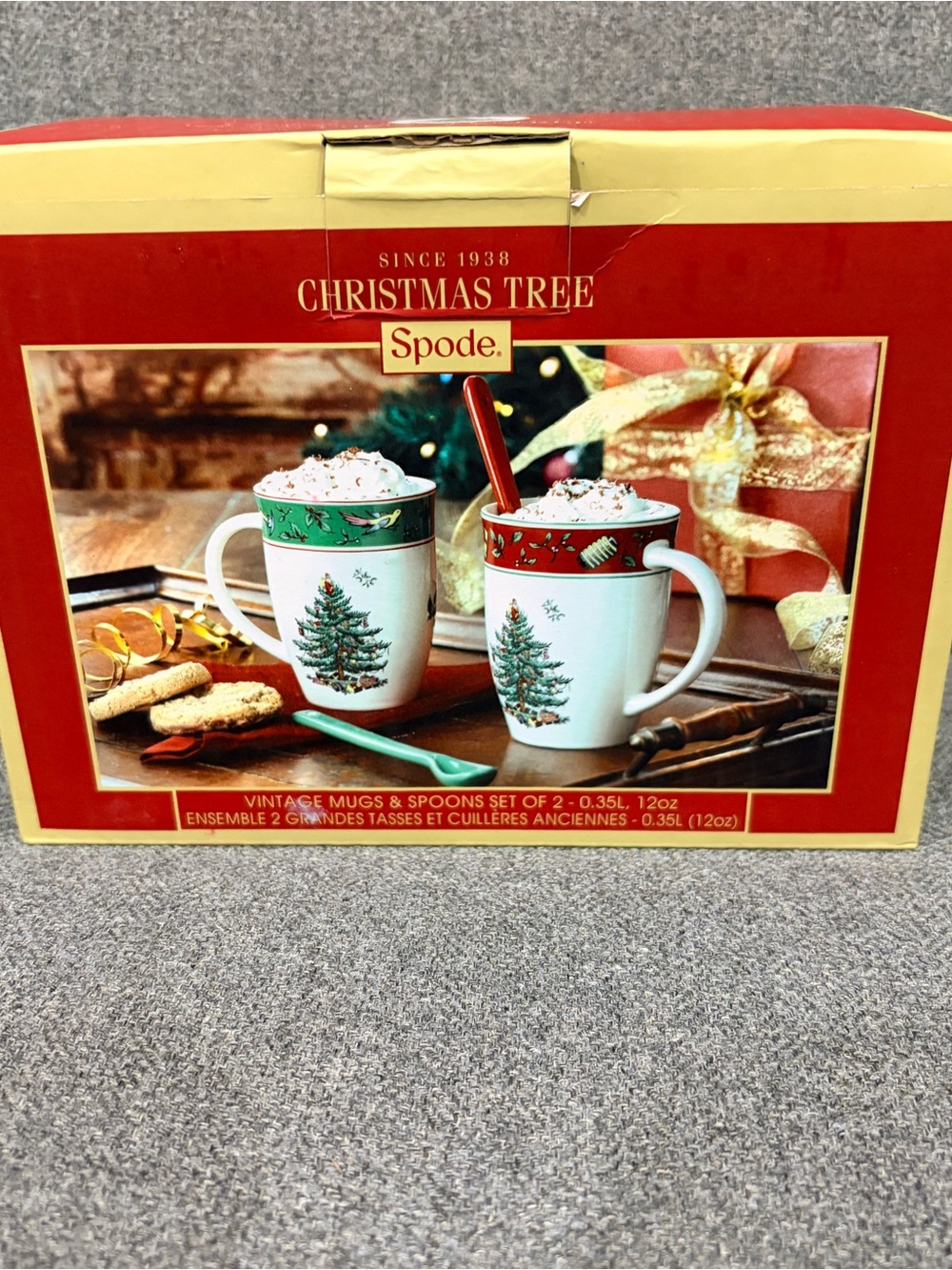 Spode Christmas Tree Mugs Set of 2 with Red and Green Trim